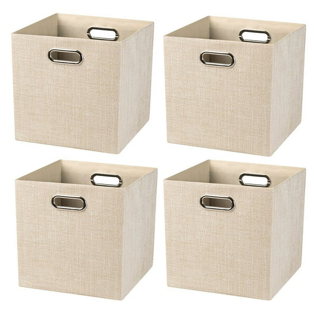 Storage Cube Basket Bin,Foldable Closet Organizer Shelf Cabinet Bookcase Boxes,Thick Fabric Drawer Container (4, Beige)