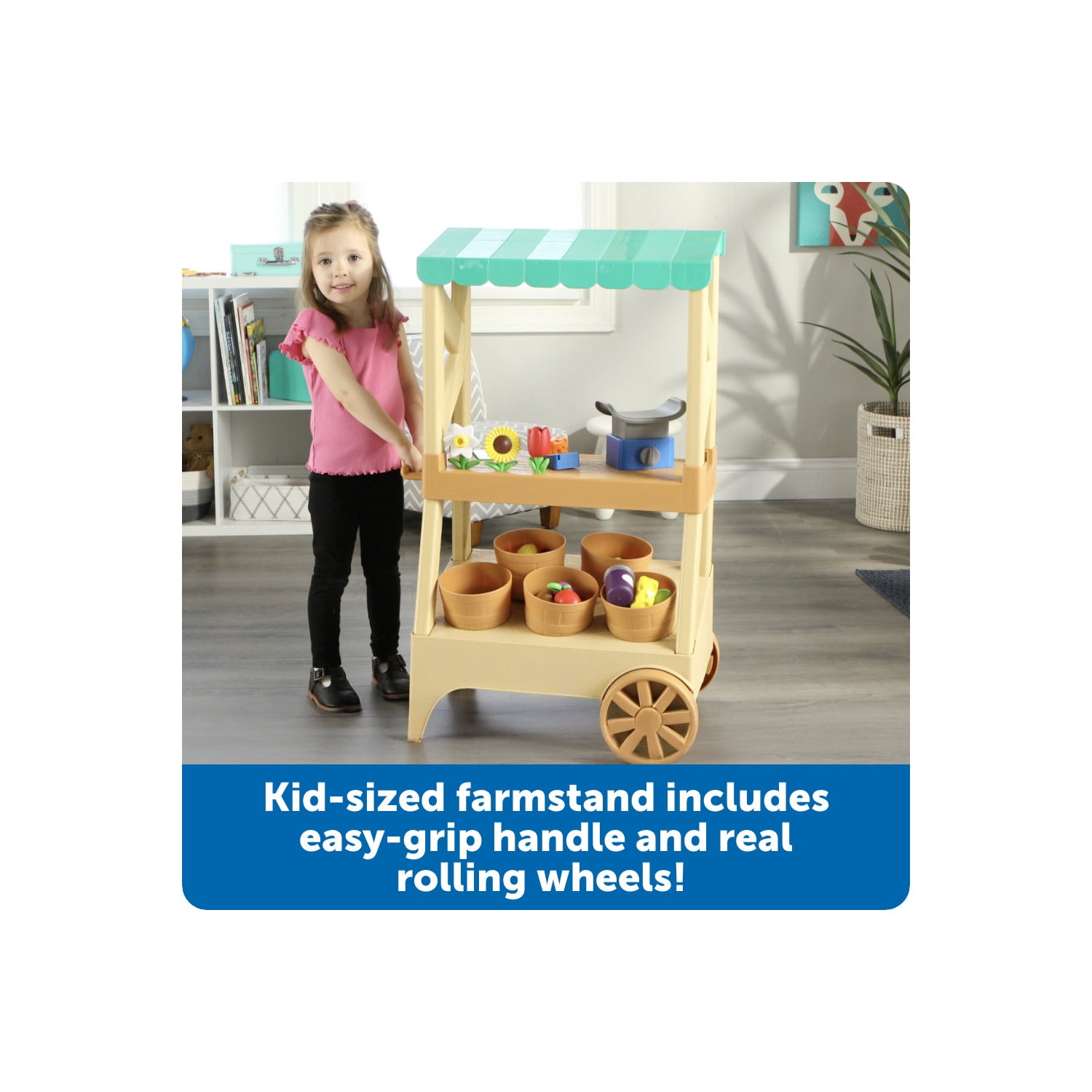 Learning Resources My First Farmstand Toy Farmers Market Cart With Play Food for Toddlers, Ages 2+