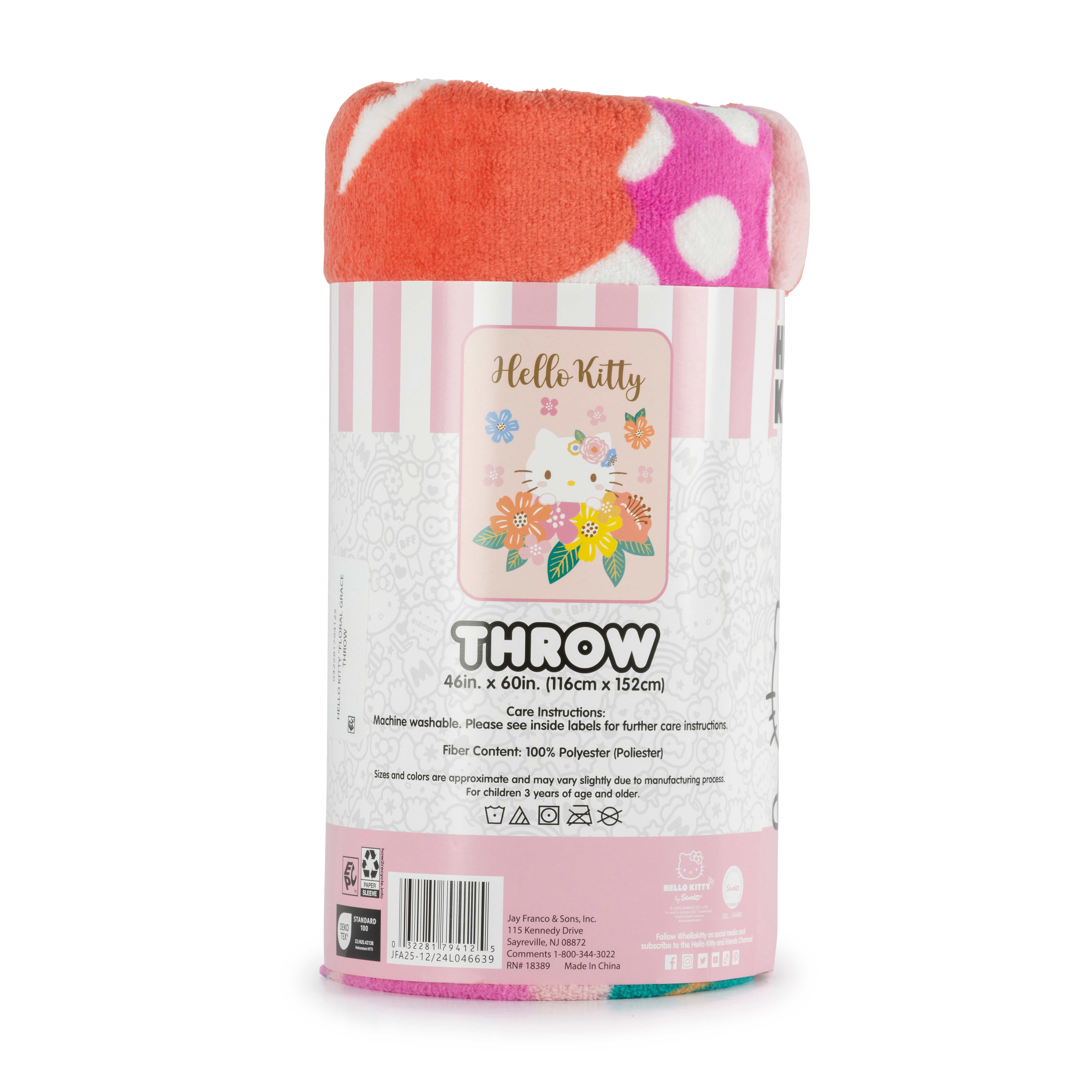 Sanrio Hello Kitty Floral Grace 46 x 60 Coral Fleece Kids Throw Blanket - Soft Bedding Accessories
