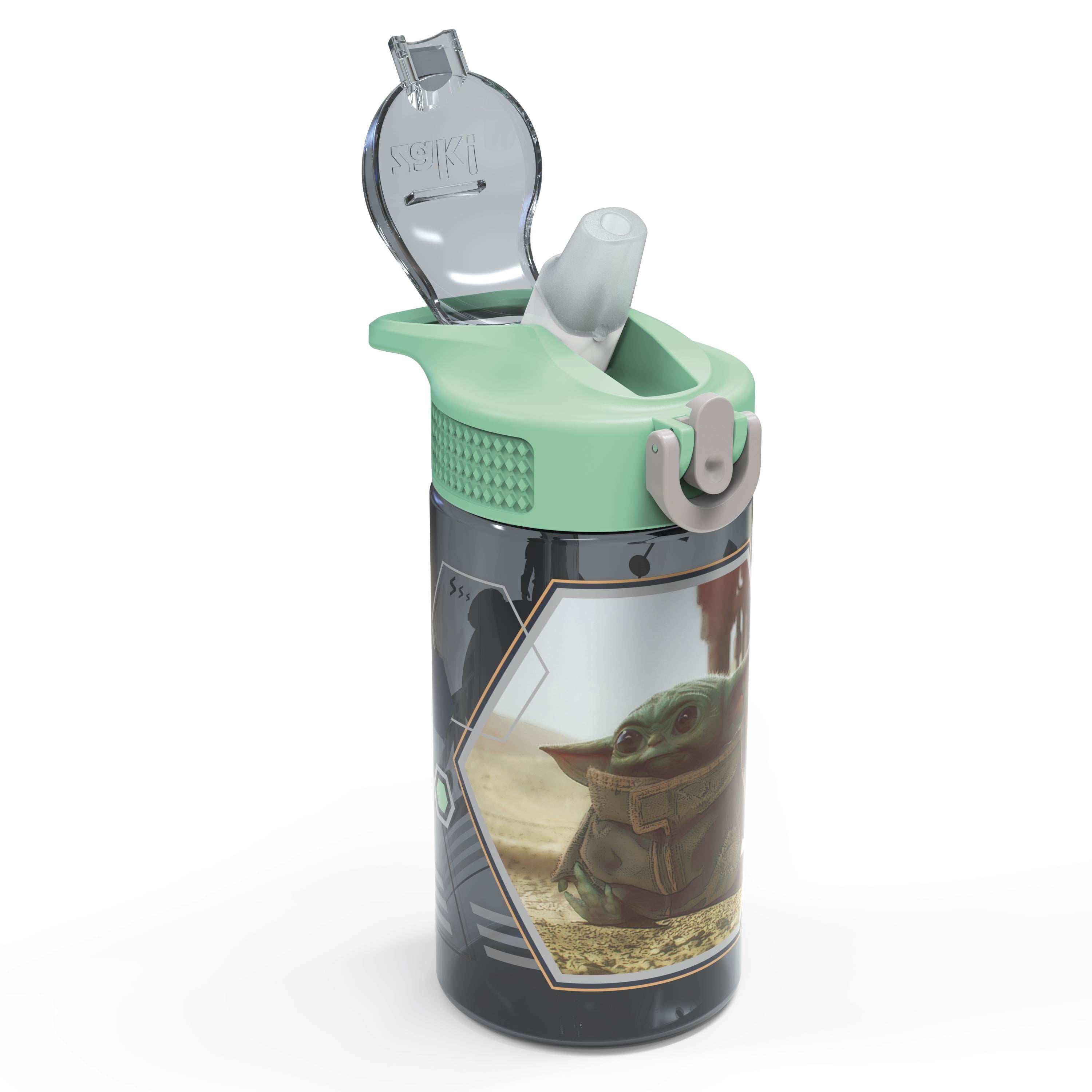 Zak Designs 2pc 16 oz Star Wars Kids Water Bottle Plastic with Push-Button,The Mandalorian Baby Yoda