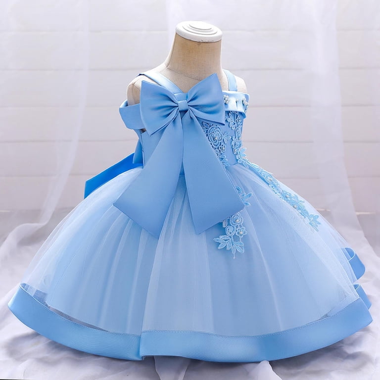 Moocorvic Summer Baby Dress Tulle Off Shoulder Sleeveless Bow Princess Gown  for Christening, Toddler Party Formal Wear 6-9 Months,Blue - Walmart.com