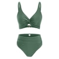 thumbnail image 3 of Women's High Waisted Bikini Sets Trendy 2026 Sexy Summer Beach Swim Suits V Neck Tummy Control Bathing Suit (Green,M), 3 of 4