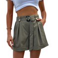 thumbnail image 3 of Pantalones cortos informales de talle medio para mujer, pantalones cortos con cinturón y bolsillos, decoración de botones sueltos, Color liso a la moda, 3 of 8