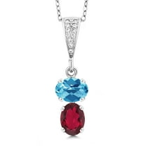 Gem Stone King 925 Sterling Silver Swiss Blue Topaz and Ruby Red Mystic Topaz Pendant Necklace for Women (2.67 Cttw, Gemstone November Birthstone, Oval Checkerboard 8x6MM, with 18 inch Chain)