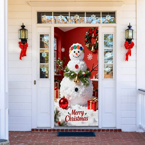 2025 Christmas Door Cover for Festive Celebrations - Elastic Door Decorations for Home and Parties 36 * 80 Inches