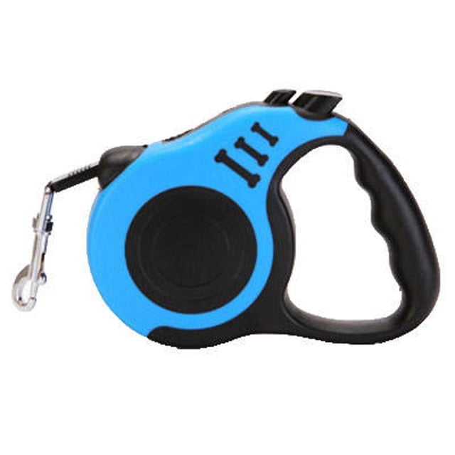 Cinta telescópica azul de piel de perro de 5m, cuerda de tracción telescópica automática