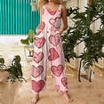 thumbnail image 3 of Fgvctg Valentine's Day Women's Jumpsuits Wide Leg Pant Date Night Spaghetti Straps Vintage Love Heart Print Jumpsuit Sleeveless Bib Overalls Sprimg Rompers Clothing With Pockets Watermelon Red 4XL, 3 of 7