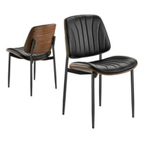 KFFKFF Set of 2 Modern Dining Chairs with Upholstered Leather Seats, Space-Saving Design for Dining Tables, Comfortable Cushions and Sturdy Metal Legs, Black