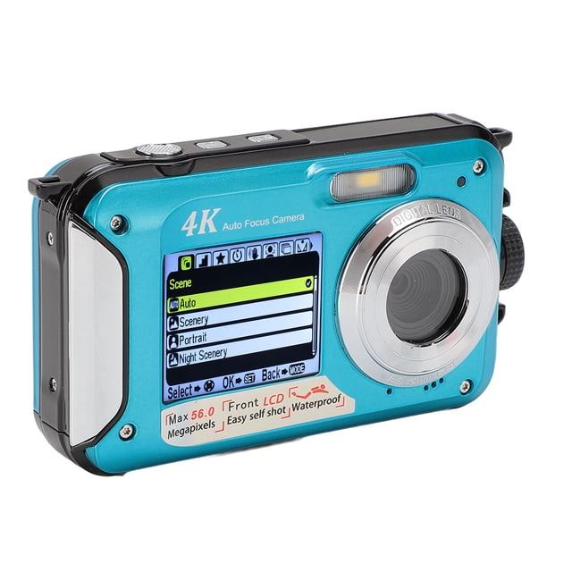 Cámaina impermeable 4k, Cámaa Digital Impermeable de 10 pasteles confocque autico con zoom digital 16x, cámaras subacuticas de pantalla dual de 56mp para nadar y bucear