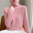 thumbnail image 1 of Suéter de lana con cuello alto para mujer, ropa de otoño e invierno lista para usar, suéter de cuello alto hueco, camisa de punto que combina con todo, 1 of 6