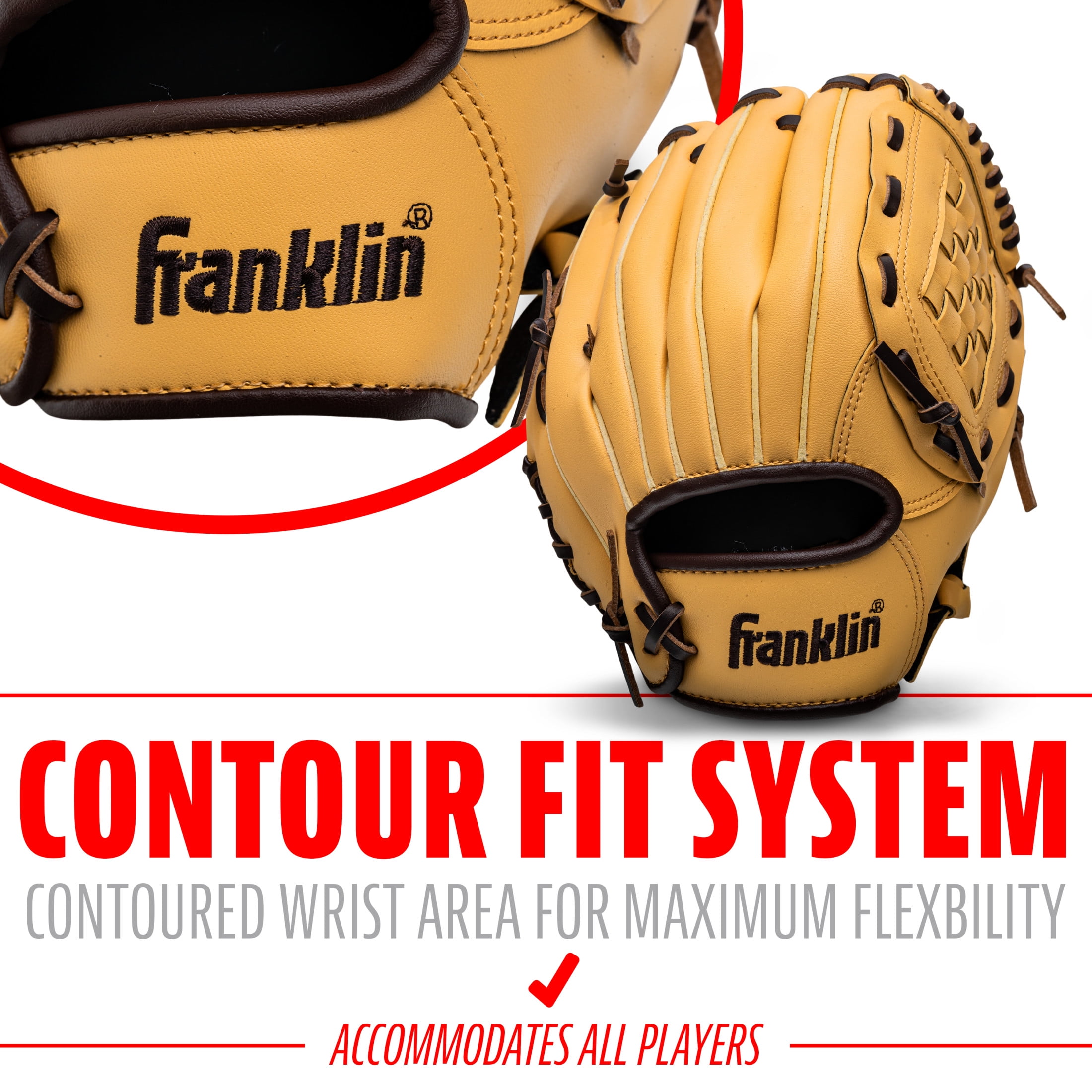 Franklin Sports Field Master Baseball + Softball Glove, 10 in, Camel Brown, Right Hand Throw