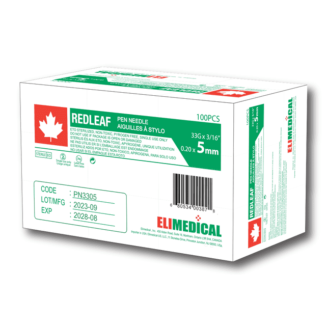 REDLEAF Diabetic Pen Needle 33G x 5mm 100 count PN3305