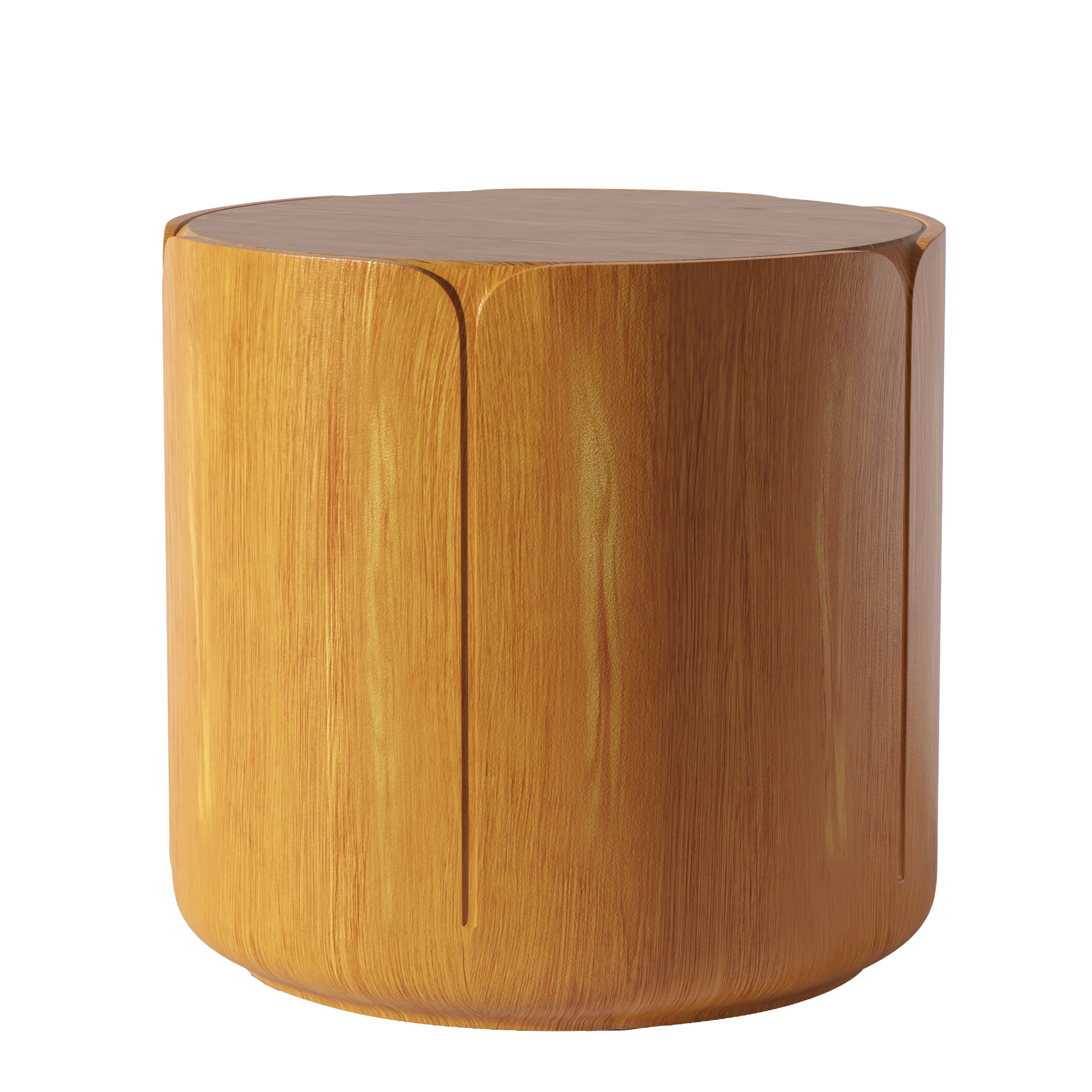 Round Mini Outdoor Side End Table, Wood Grain Lightweight Patio Accent Table for Home Garden Decor, Natural