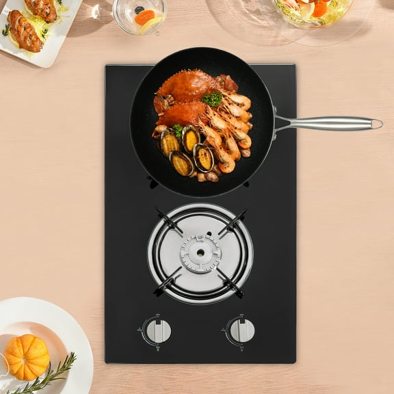 2PCS black Burner Gas Cooktop Down Gas Stove Built-in Gas Cooktop 20 inch Stainless Steel for Propane LPG