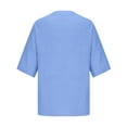thumbnail image 5 of Dazajoo Women's Round Neck Solid Color Cotton and Linen Top Summer Short Sleeve Button Down Shirts Plus Size 3/4 Sleeve Sild Slit Trendy Tshirt for Women 2024,Blue,XXXL, 5 of 6