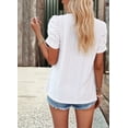 thumbnail image 4 of Women'S Hollow Pleated Short Sleeves Square Neck Casual Loose Solid Color Knit T Shirts Tops Blouses White M, 4 of 9