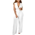 thumbnail image 2 of Gamivast Jumpsuits for Women Dressy formal V Neck Sleeveless Wide Leg Long Pants Rompers Business Party One Piece Outfits Sexy Wrap Top Cocktail Jumpsuit White XXL Past, 2 of 8