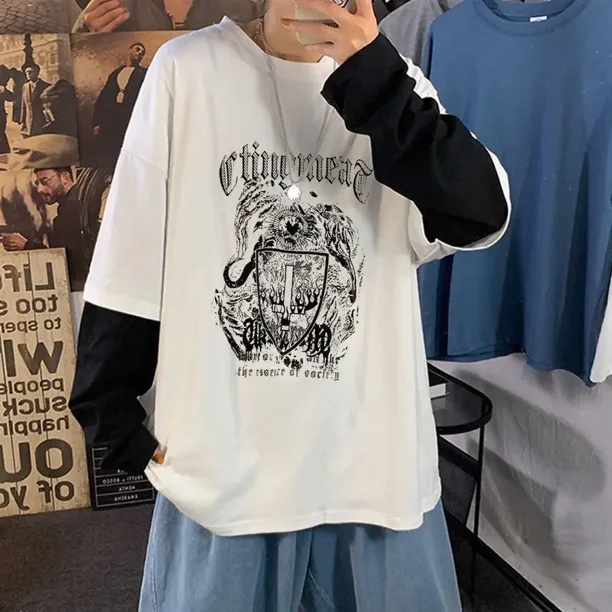 Camiseta de manga larga para hombre camisa de gran tamano con estampado de Cruz de espinas Maleta Hip hop oscuro Y2k Verano