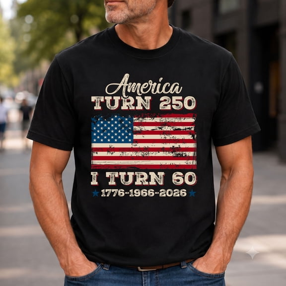 America Turns 250 I Turn 60 T-Shirt – Patriotic 60th Birthday Theme – Independence Day Gift