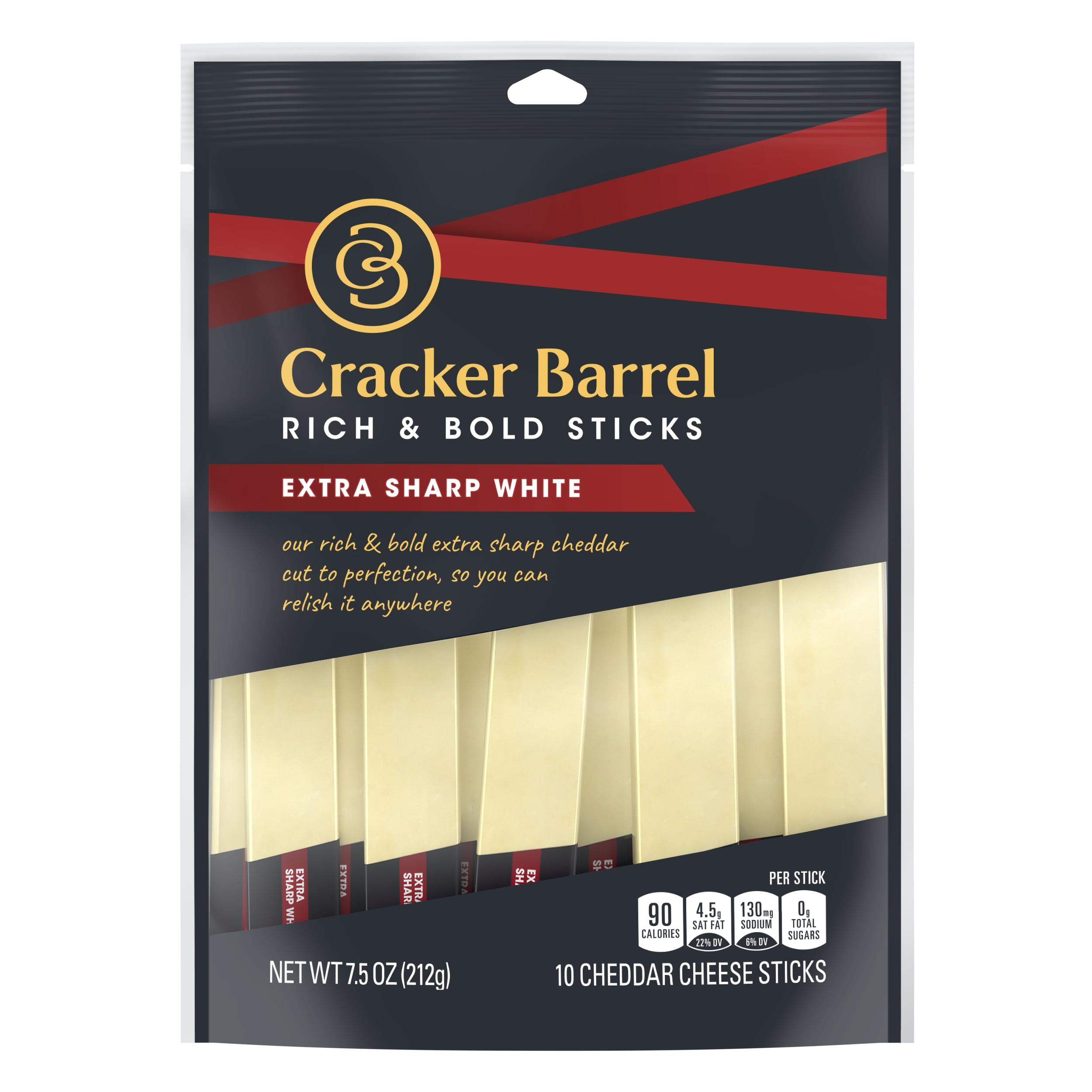 Cracker Barrel Rich & Bold Extra Sharp White Cheddar Cheese Snacks, 10 Ct Sticks
