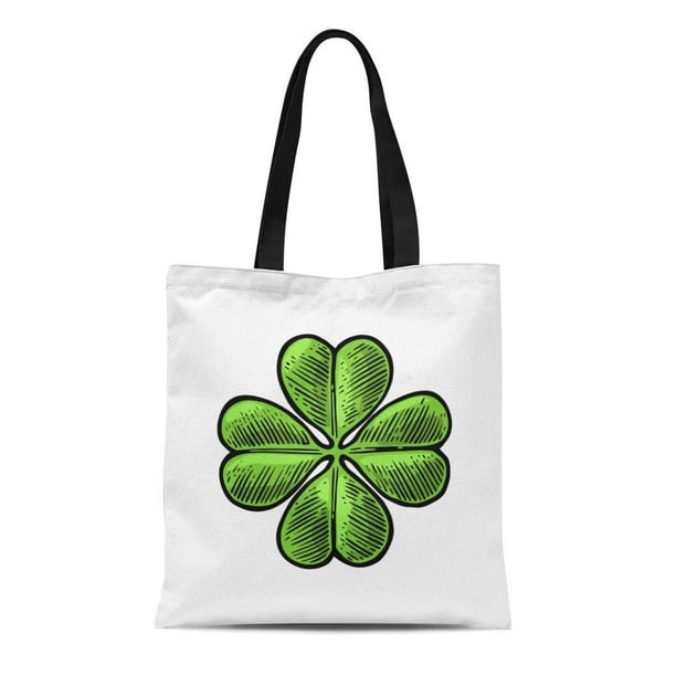 HATIART Canvas Tote Bag Good Luck Four Leaf Clover Vintage Color Engraving  Reusable Shoulder Grocery Shopping Bags Handbag 