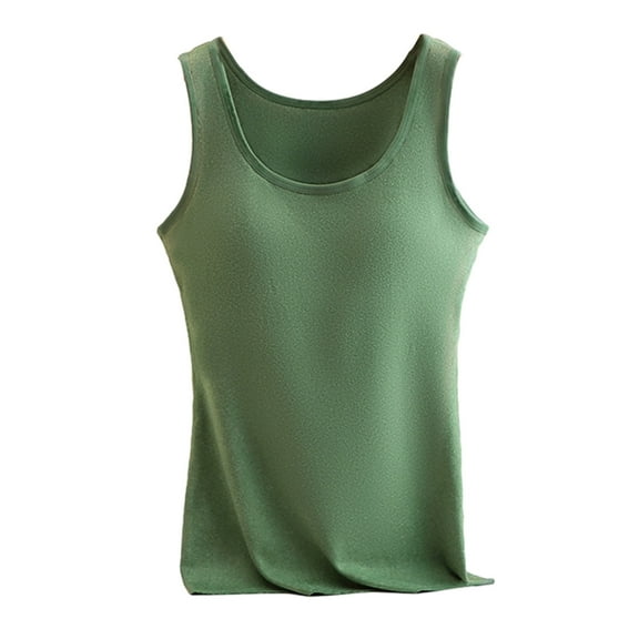 WREESH Womens Slim Tank Tops Winter Velvet Thermal Inner Wear With Chest Pad Integrated Velvet Thickening Bottoming Large Size New Underwear Green