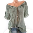 thumbnail image 2 of Pejock Women Summer Casual Cold Off Shoulder Tshirts Lace Patchwork Short Sleeve Tops Oversized Women's Loose Dressy Tops Shirt Blouse S-5XL, 2 of 6