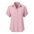 thumbnail image 4 of ZunFeo Womens Pink Blouse Short Sleeve Button Down Shirt, Relaxed Fit Wrinkle Free Casual Office Top, Silky Lightweight Shirt for Everyday,Size 2XL, 4 of 9