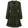 thumbnail image 1 of Vestido de otoño para mujer, manga larga, escote en V, cintura alta, corte A, minivestido corto, regalo para mujer, 1 of 7