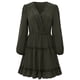 thumbnail image 1 of Vestido de otoño para mujer, manga larga, escote en V, cintura alta, corte A, minivestido corto, regalo para mujer, 1 of 7