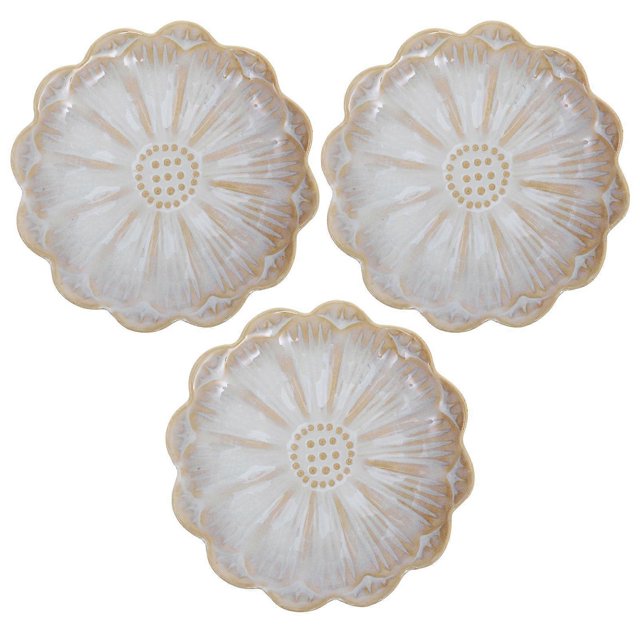 3pcs Ceramic Seasoning Sauce Dishes Sunflower Shaped Food Dipping Plates Vintage Tableware (Vintage White)