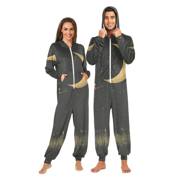 Night Moon Adult onesie Pajamas, Crystal Velvet Ultra Soft Warm Jumpsuit for Men and Women