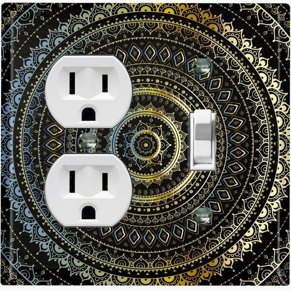 Metal Light Switch Plate Cover Black Mandala Circle Pattern MDL003