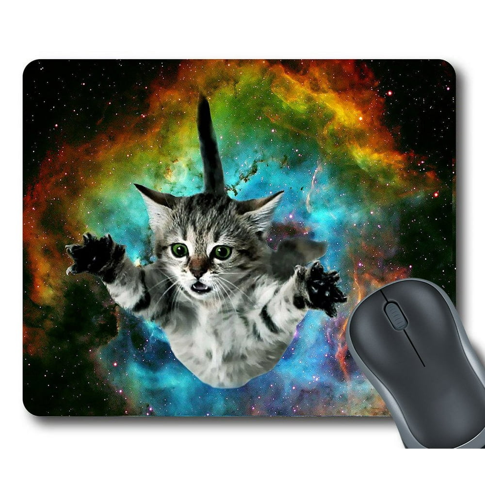 GCKG Galaxy Space Cat Mouse Pad Personalized Unique Rectangle Gaming
