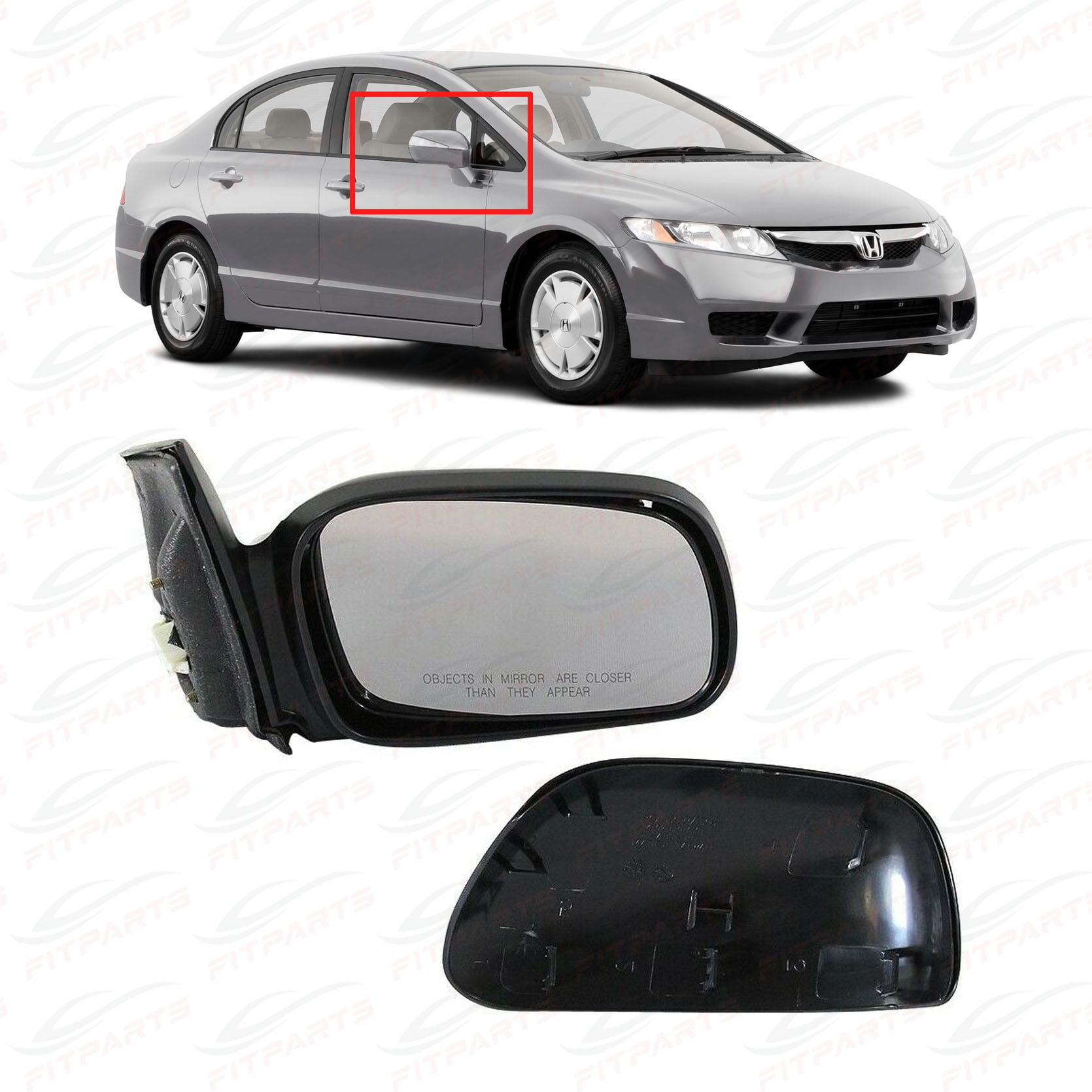 Mirror Glass and Adhesive 2001-2005 Honda Civic 4dr SEDAN Passenger Right Side Replacement AutoTruckMirrorsUnlimited 