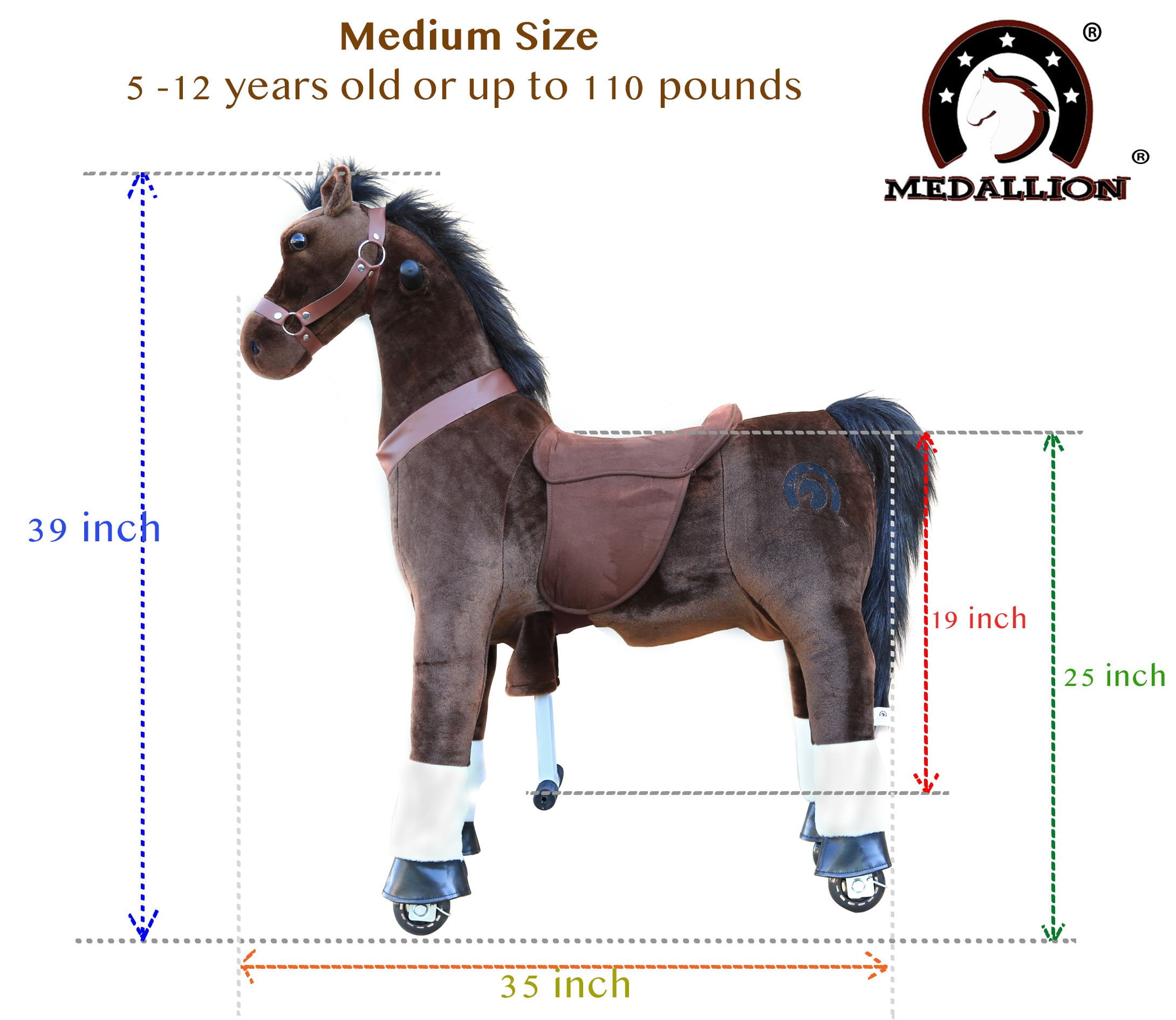 MEDALLION Walking Pony Toy For Kids 5-12 Years - Up To 110 Lbs, No Batteries Required