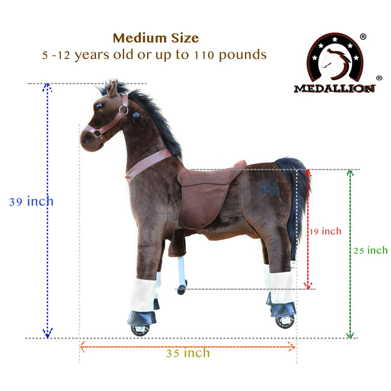 medallion - my pony ride on real walking horse for children 5 to 12 years  old or up to 110 pounds (color medium chocolate horse) for boys and girls