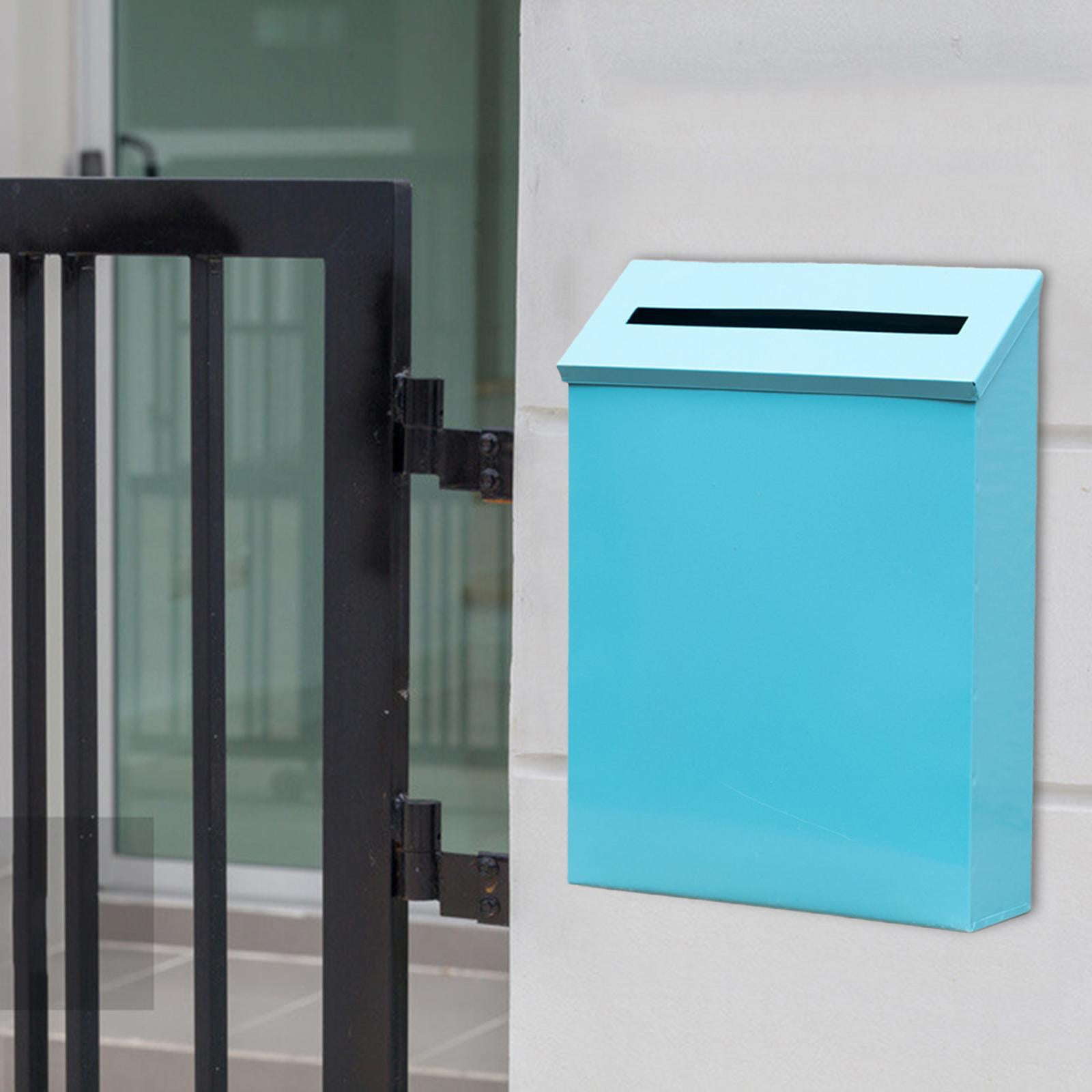 Wall Mount Mailbox Drop Box Newspaper Holder Box Decorative Rainproof Letterbox Metal Postbox for Home Office Outdoor Gate Decoration Blue