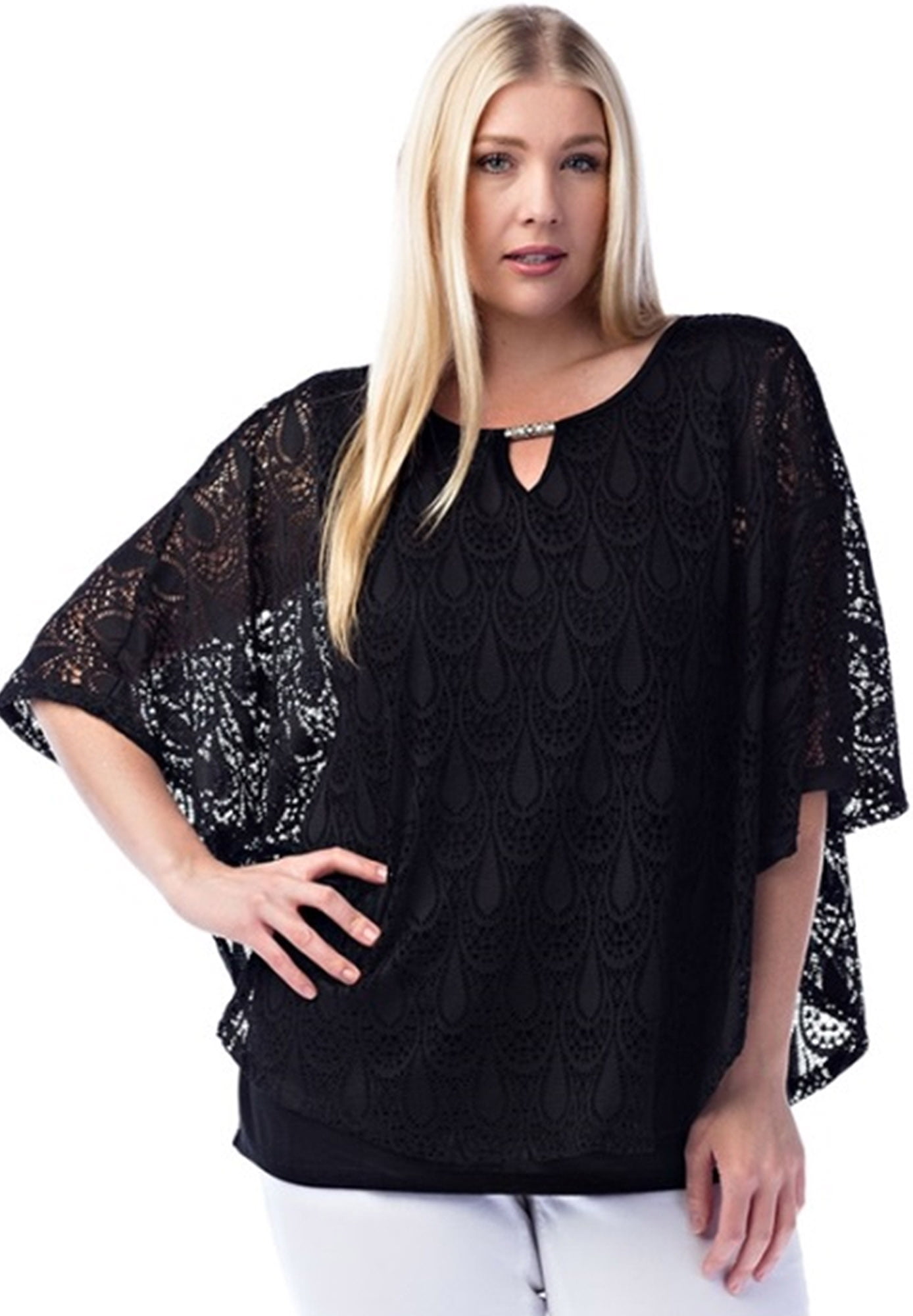 Araza Womens Plus Size Lace Overlay Kimono Shirt - Walmart.com
