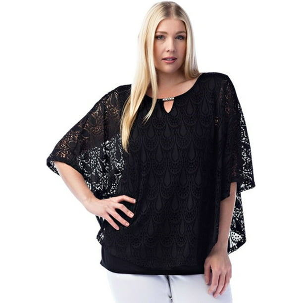 Araza - Araza Womens Plus Size Lace Overlay Kimono Shirt | Black, 3X ...