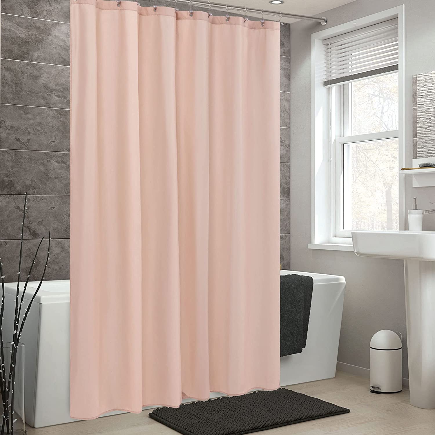 RunMin Grocery Store Pink Shower Curtain Liner Fabric with 3 Magnets - Waterproof Soft Hotel Quality Cloth Shower Curtain for Bathroom, Light-Weight & Machine Washable - Standard 72x72, Blush Pink
