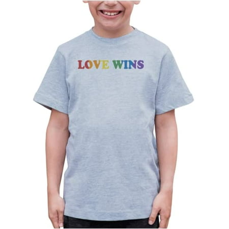 

7 ate 9 Apparel Kids Pride Shirts - Love Wins Rainbow Grey T-Shirt 3T