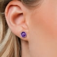 thumbnail image 3 of Gem Stone King 14K White Gold Purple Amethyst Stud Earrings for Women | 4.20 Cttw | Gemstone February Birthstone | Round 9MM, 3 of 6