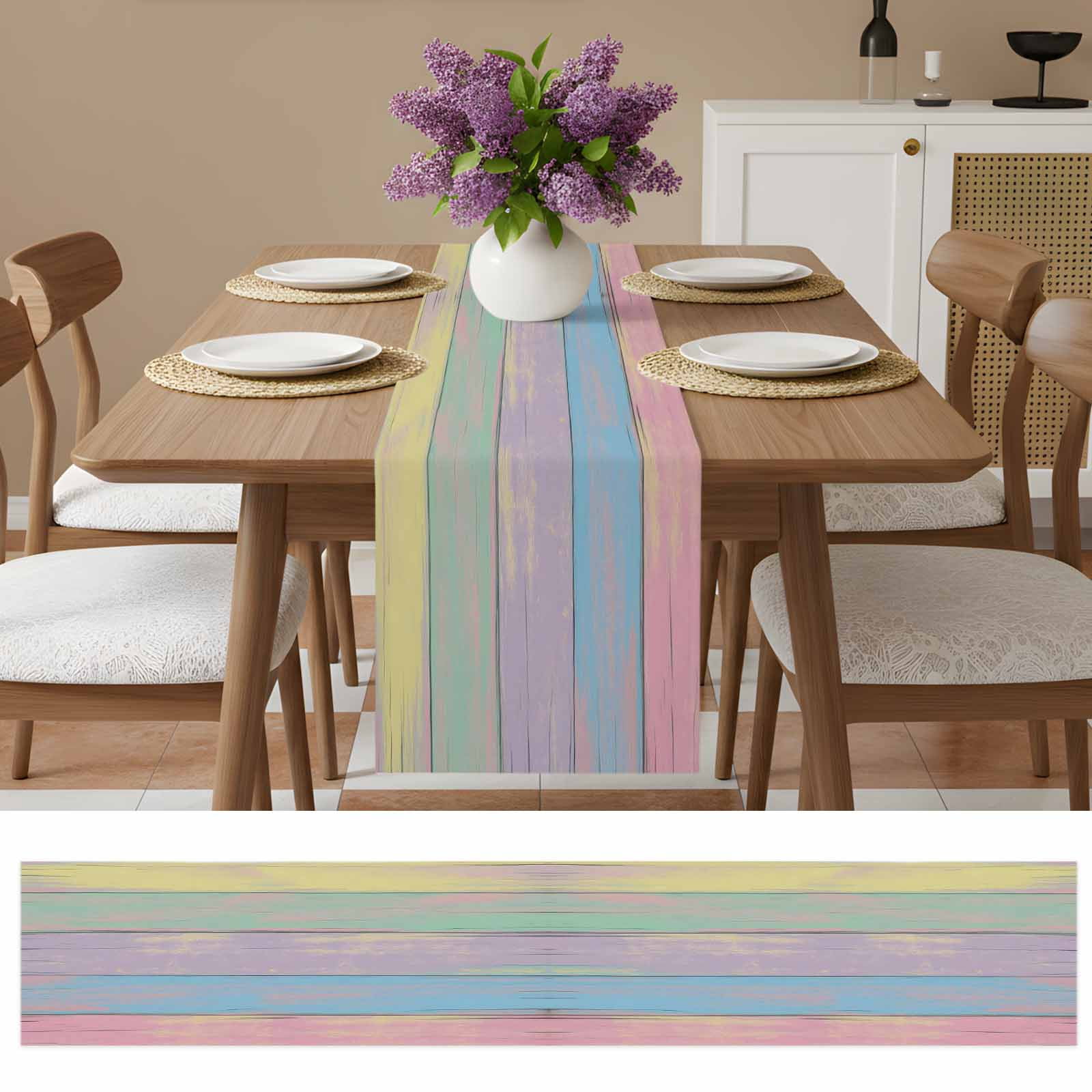 Easter Table Runner 90 Inches Long Farmhouse Dress Scarves, Farmhouse Ombre Colorful Wooden Grain Retro Dining Tablerunner for Coffee Table/Kitchen Island/Party Décor, 13" x 90"