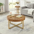 thumbnail image 4 of Gexpusm Round Coffee Table Set of 2, Solid Wood Farmhouse End Table Set with Metal Leg, Rustic Circle End Table Set for Living Room, 4 of 10