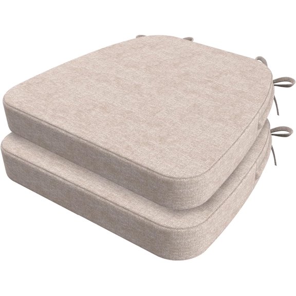 D-Shaped Dining Chair Cushions 2" Thick with Ties, Removable Machine-Washable Cover, 17" x 16", Set of 2, Oatmeal Beige