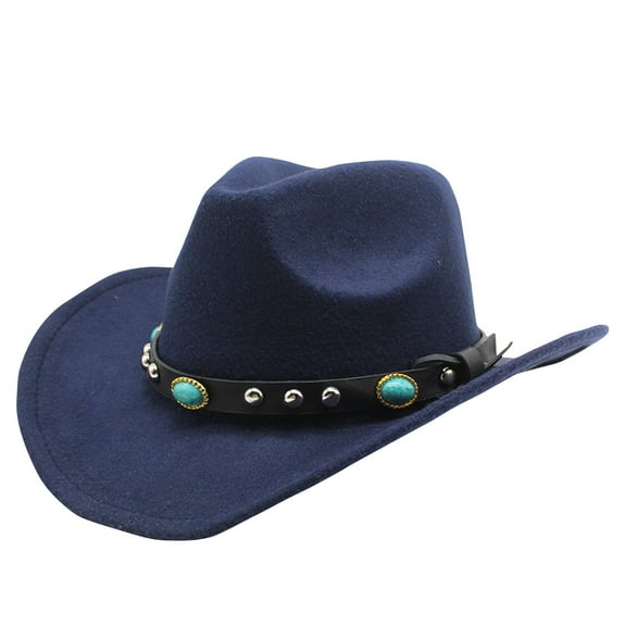 Men Womens Western Cowboy Hats Studded Pinched Western Cow Hats Wide Brim Fedoras Hat with Belt Buckle,One Size