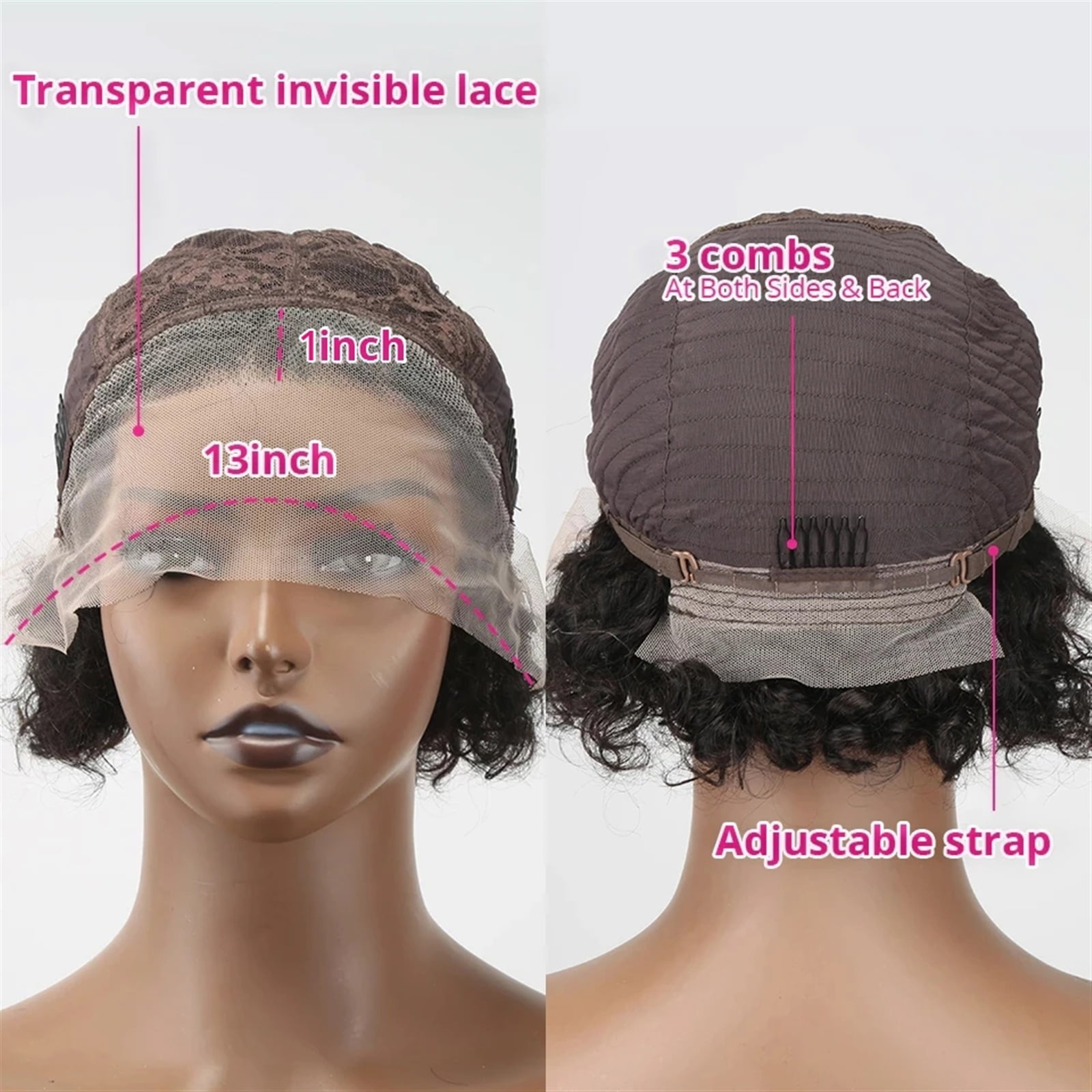Pixie Cut Wig 13×1 Curly Human Hair Lace Wigs for Women Short Bob Water Wave Transparent Lace Wig Brazilian Remy Hair Pre Plucked with Baby Hair