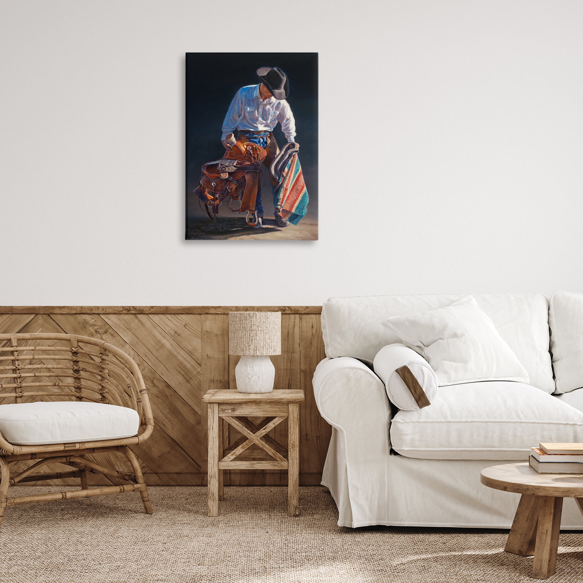 Stupell Industries Stoic Cowboy & Saddle Novelty Painting Gallery Wrapped Canvas Art Print Wall Art, 20 x 30