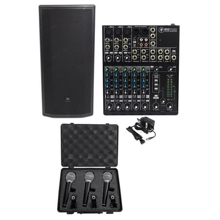 JBL Pro PRX835XW 15” 3-Way 1500w Active Speaker w/Wifi+Mackie Mixer+(3) Mics